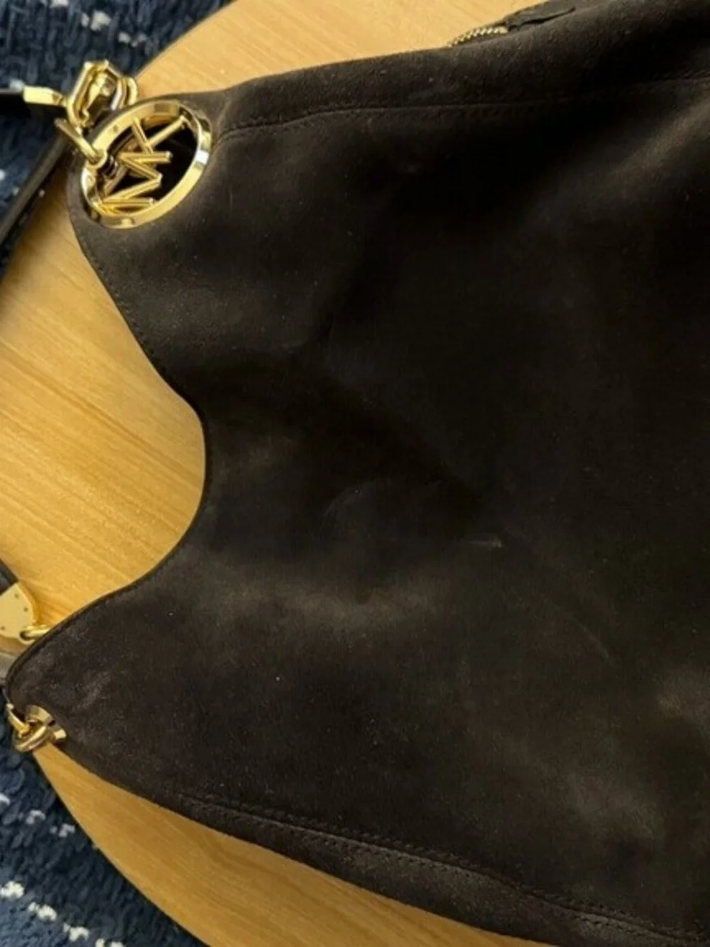 Michael Kors Brown Suede Shoulder Hobo Bag with Gold Hardware